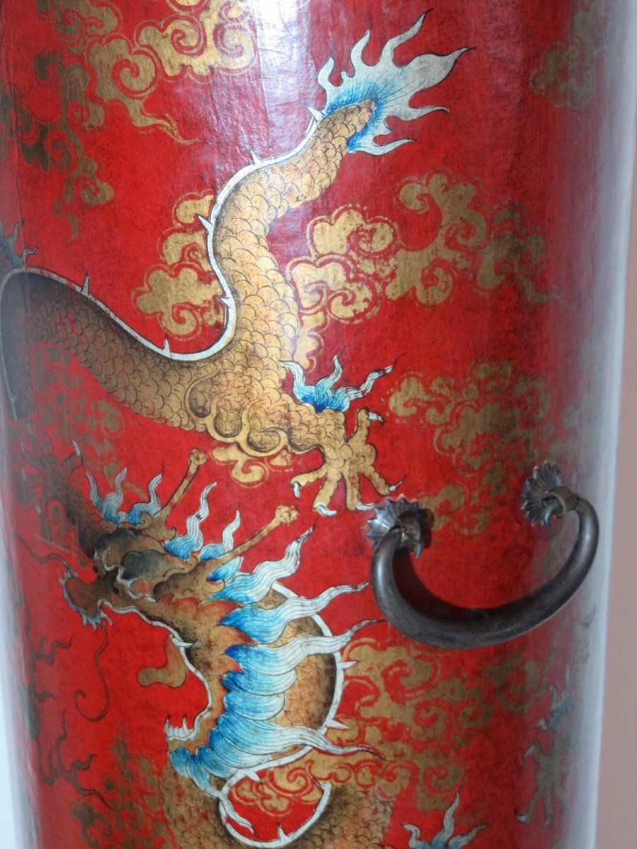 Red-background Lacquer Arrow Case Decorated With Dragons, Early 20th Century-photo-4