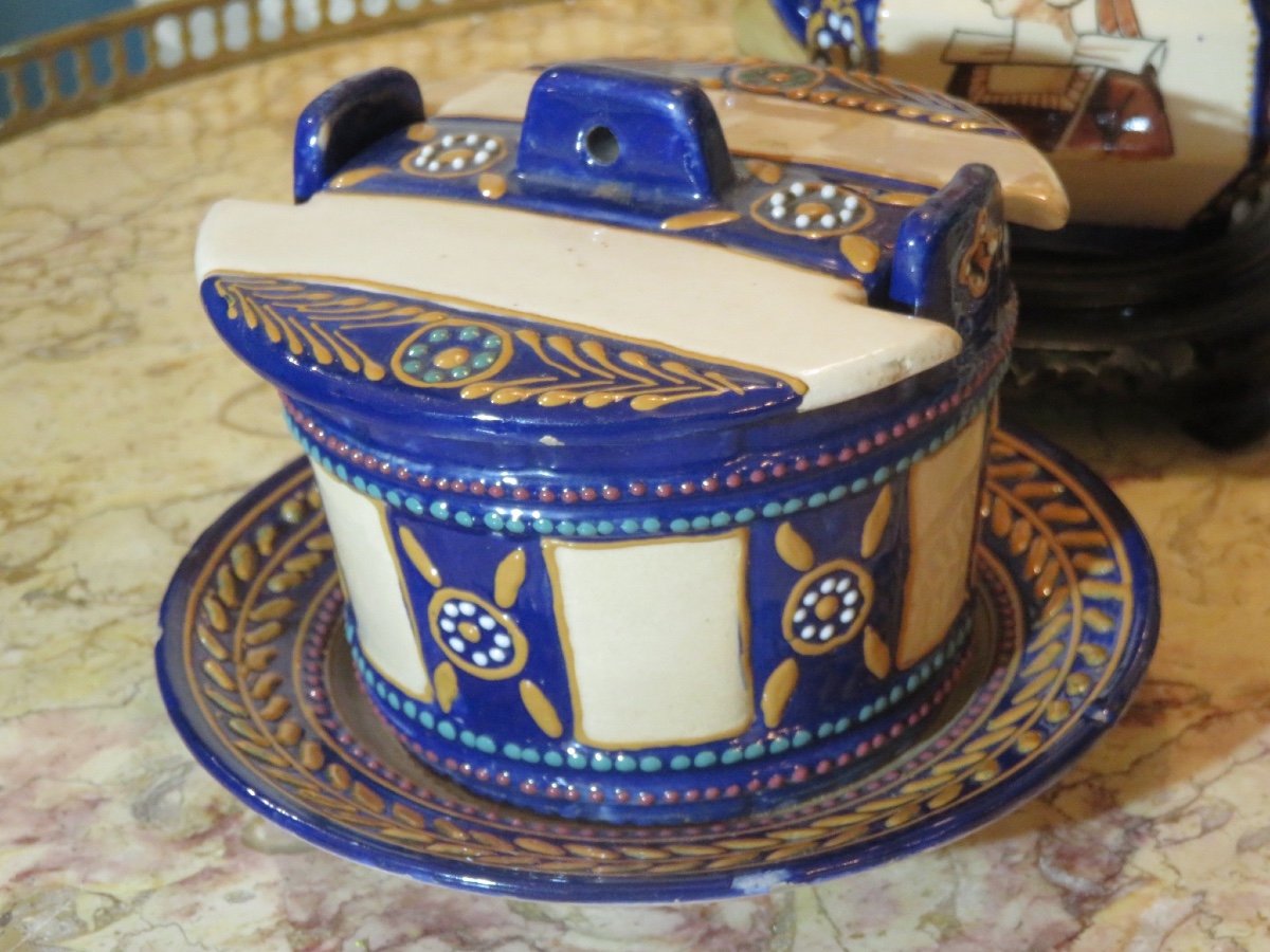 Polychrome Earthenware Tea Service Signed Hb Quimper -photo-4