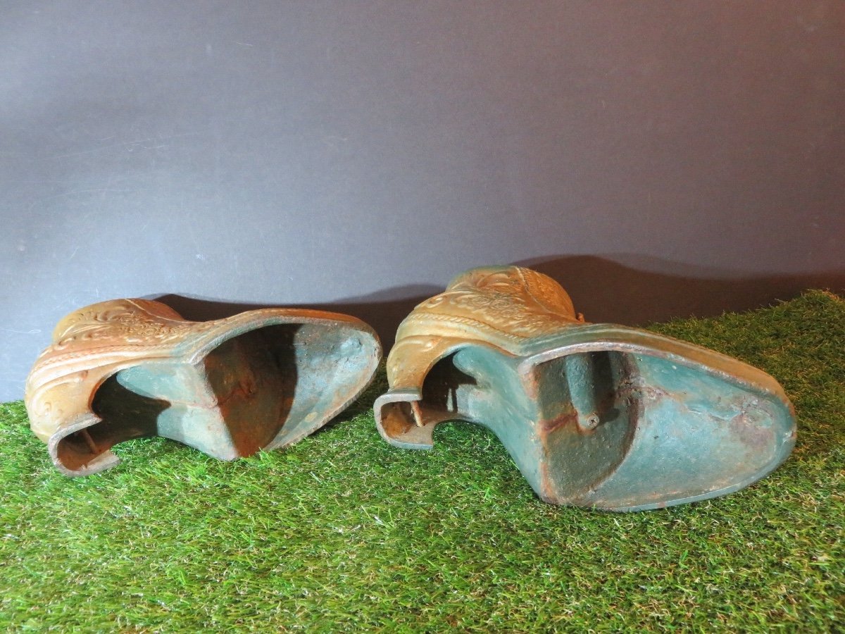 Pair Of Boot-shaped Cache-pots, Cast Iron, Late 19th Century-photo-4