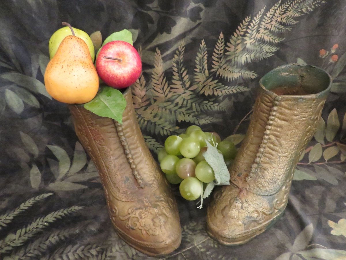 Pair Of Boot-shaped Cache-pots, Cast Iron, Late 19th Century-photo-6