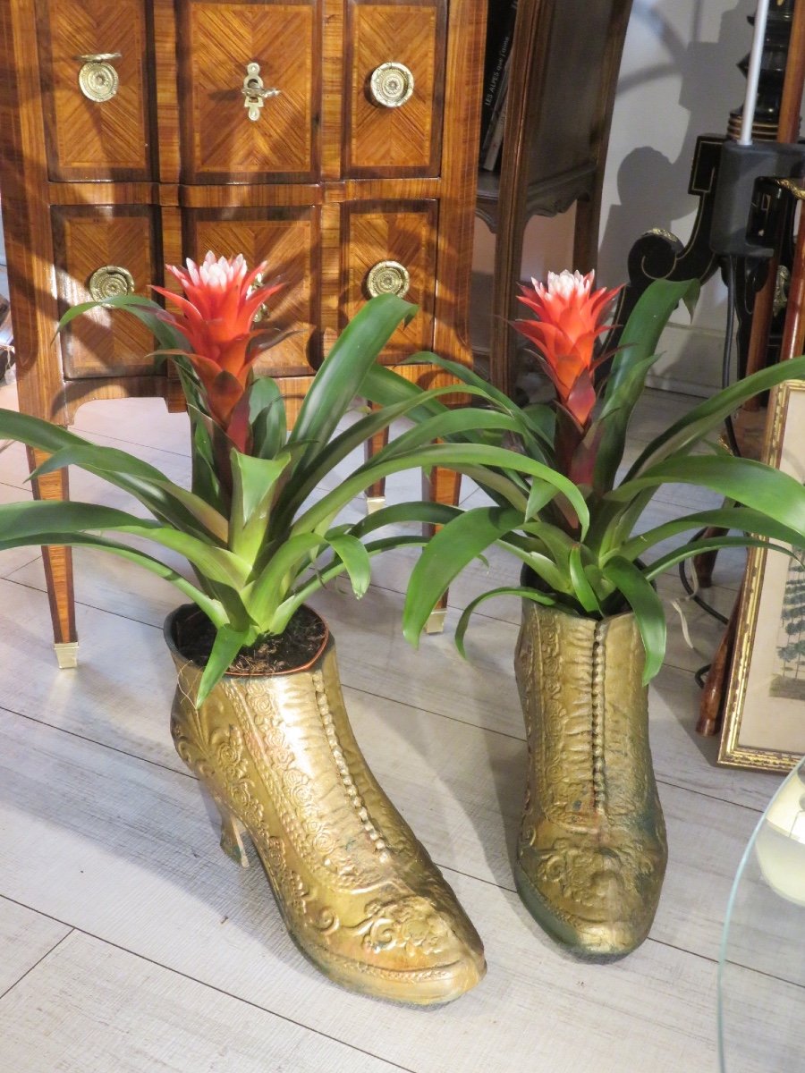 Pair Of Boot-shaped Cache-pots, Cast Iron, Late 19th Century-photo-7