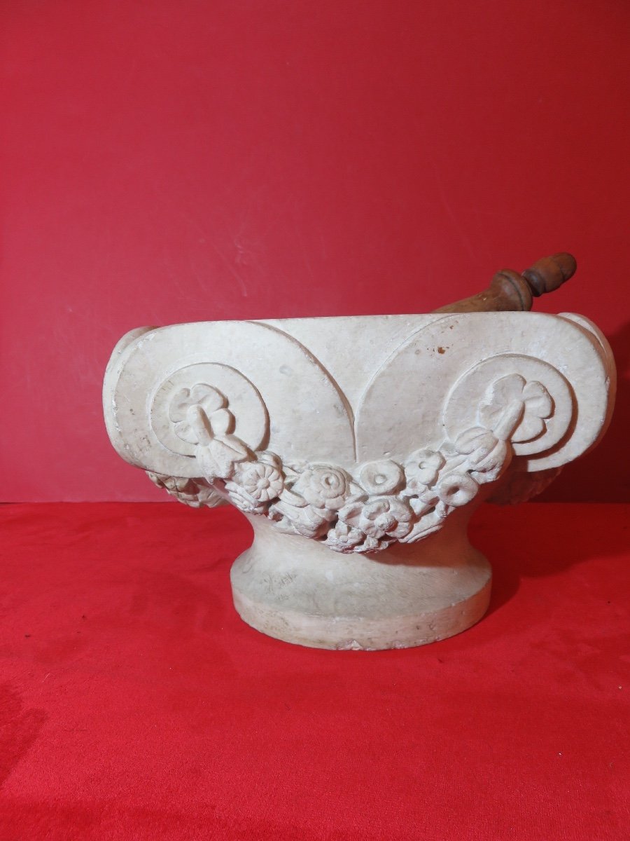 Stone Mortar With Pestle, Worked On All Four Sides, 19th Century-photo-2