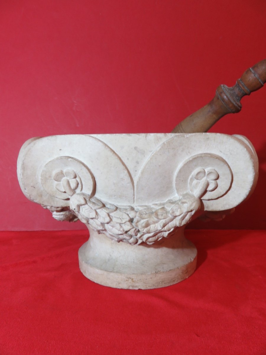 Stone Mortar With Pestle, Worked On All Four Sides, 19th Century-photo-3