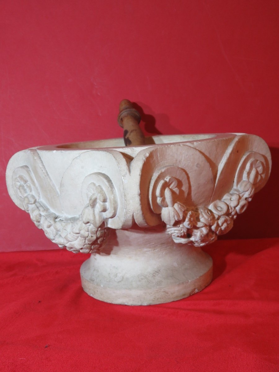 Stone Mortar With Pestle, Worked On All Four Sides, 19th Century-photo-4