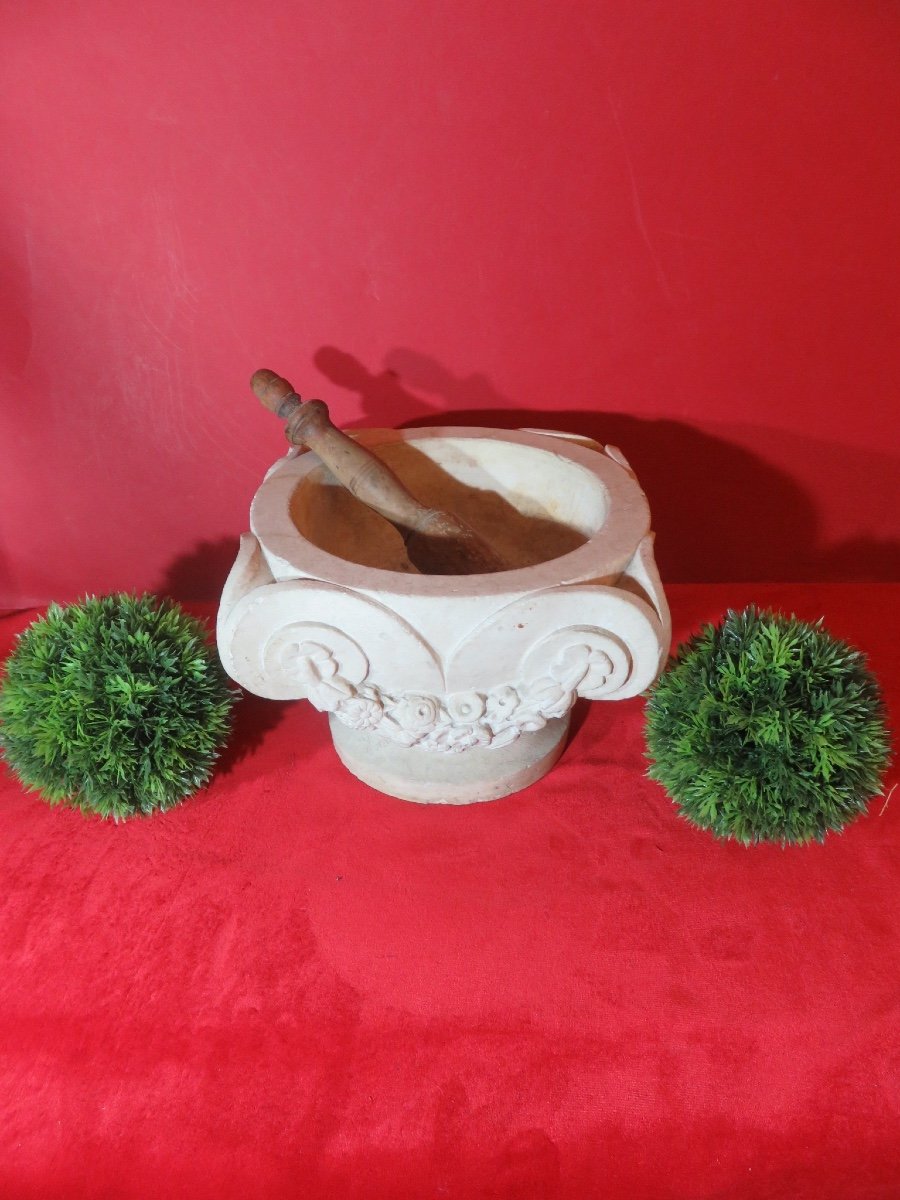 Stone Mortar With Pestle, Worked On All Four Sides, 19th Century-photo-1