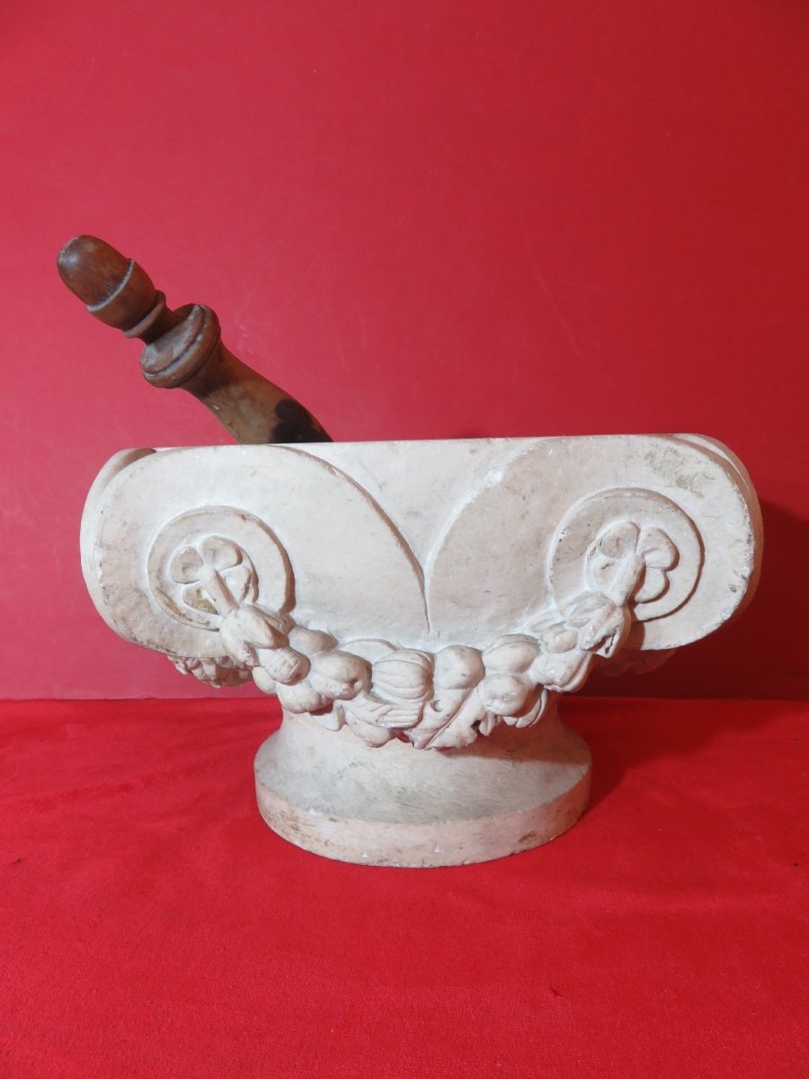 Stone Mortar With Pestle, Worked On All Four Sides, 19th Century-photo-3