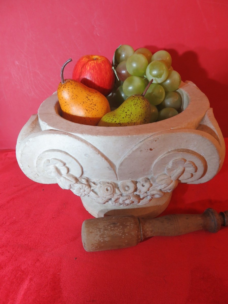 Stone Mortar With Pestle, Worked On All Four Sides, 19th Century-photo-5