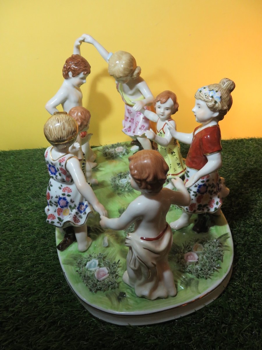 German Porcelain Group, Children's Round, Or Table Centerpiece, Germany Neundorf -photo-2