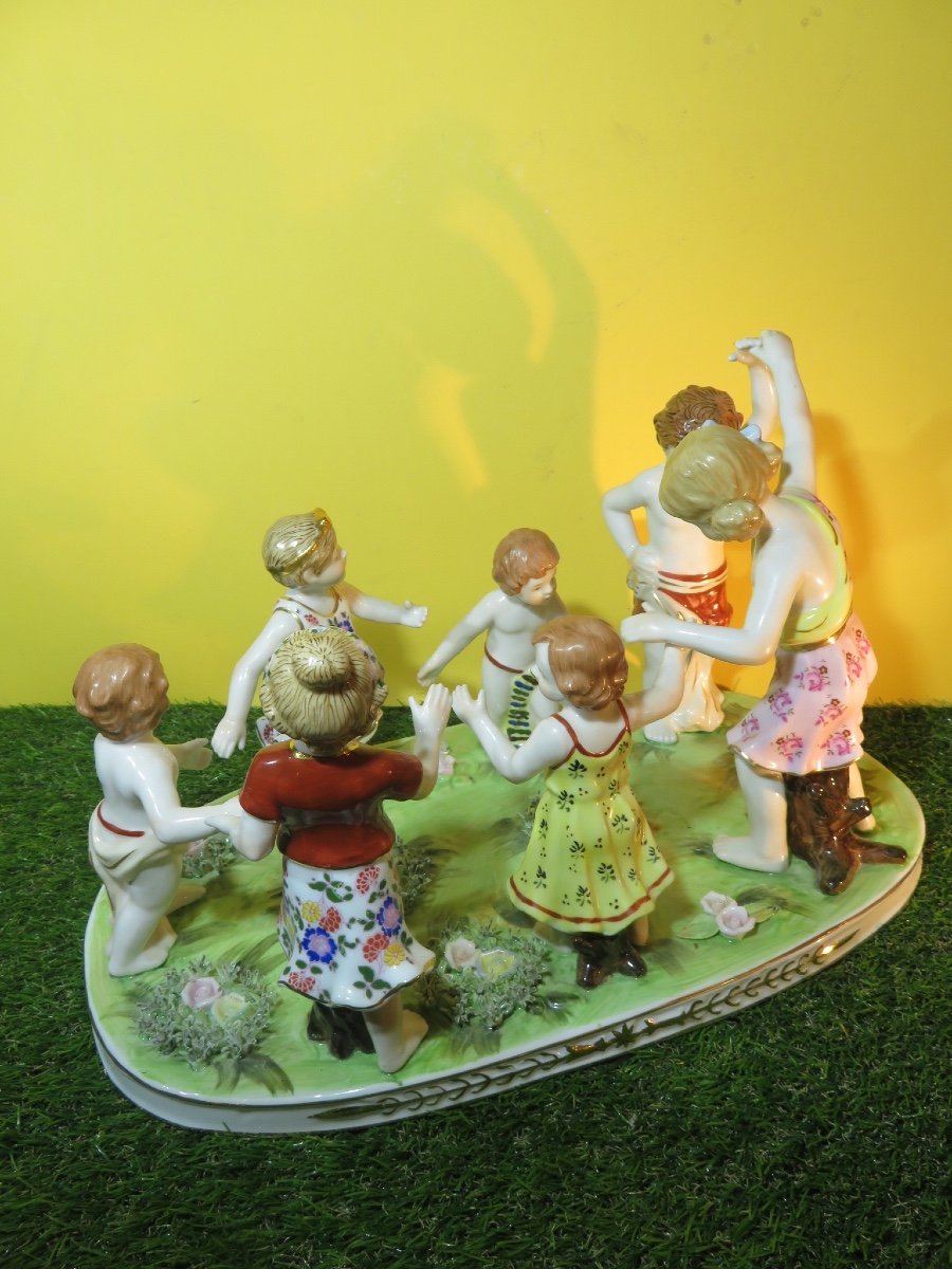 German Porcelain Group, Children's Round, Or Table Centerpiece, Germany Neundorf -photo-3