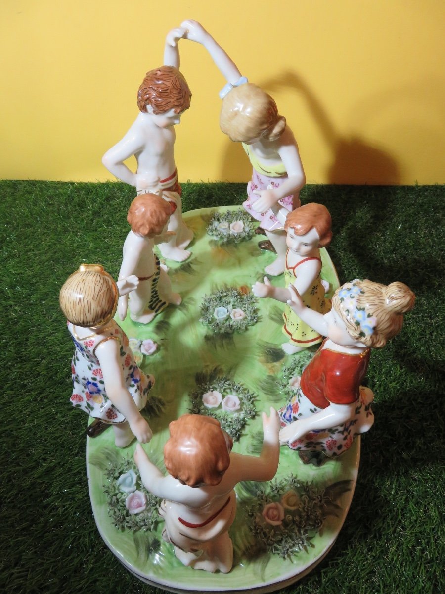 German Porcelain Group, Children's Round, Or Table Centerpiece, Germany Neundorf -photo-3