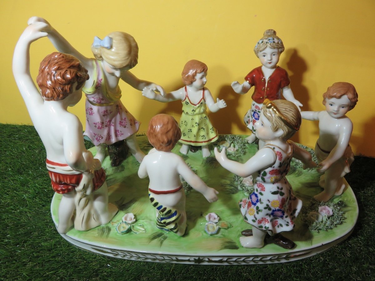 German Porcelain Group, Children's Round, Or Table Centerpiece, Germany Neundorf -photo-8