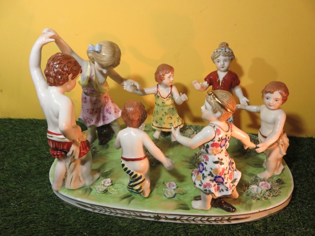 German Porcelain Group, Children's Round, Or Table Centerpiece, Germany Neundorf 