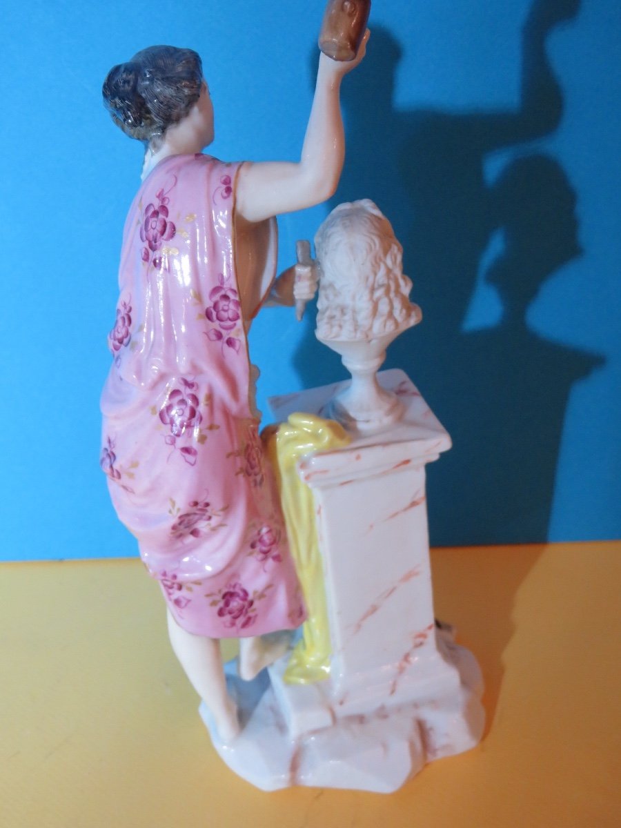 Female Statuette Sculpting A Bust, In Polychrome And Biscuit Porcelain, Samson XIX Brand -photo-4