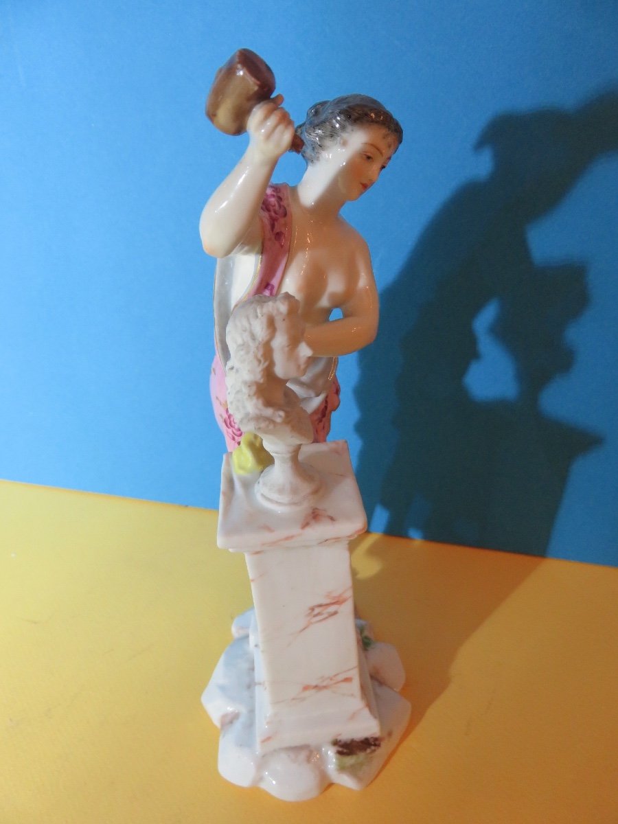 Female Statuette Sculpting A Bust, In Polychrome And Biscuit Porcelain, Samson XIX Brand -photo-1