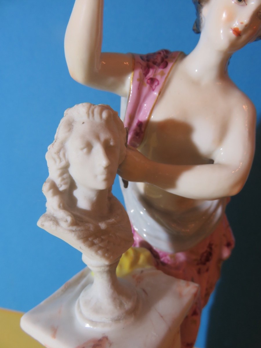 Female Statuette Sculpting A Bust, In Polychrome And Biscuit Porcelain, Samson XIX Brand -photo-2