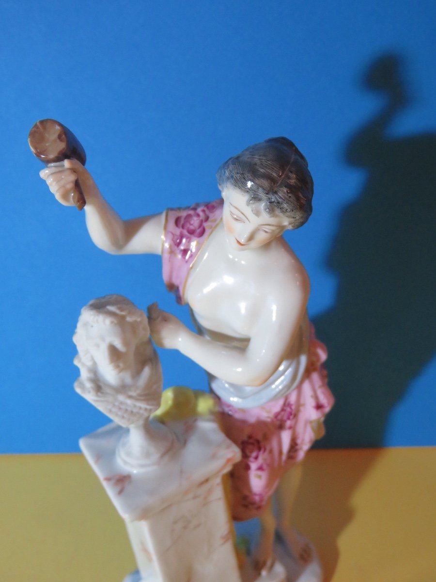 Female Statuette Sculpting A Bust, In Polychrome And Biscuit Porcelain, Samson XIX Brand -photo-4