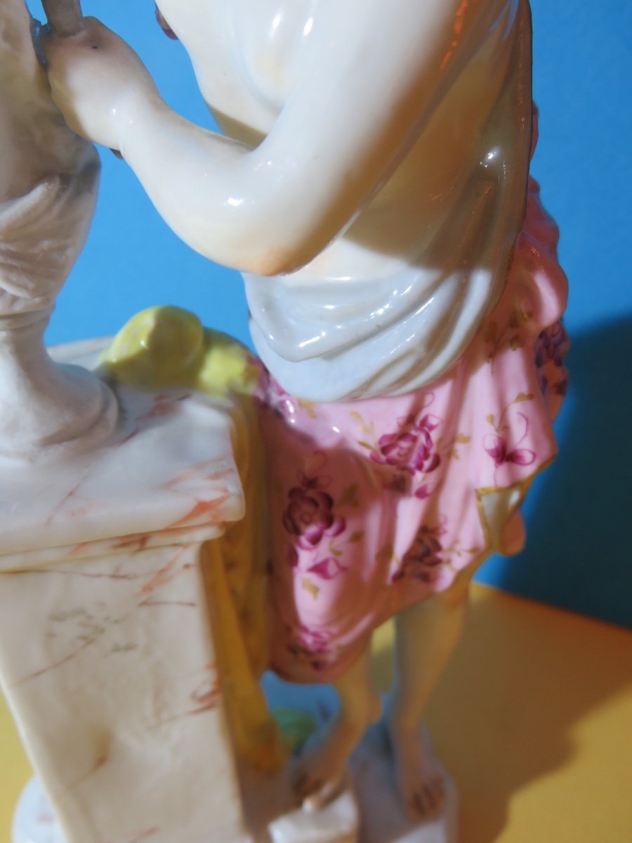 Female Statuette Sculpting A Bust, In Polychrome And Biscuit Porcelain, Samson XIX Brand -photo-5