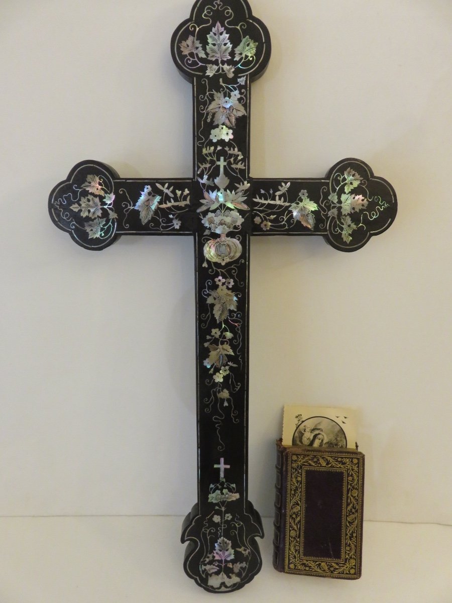 Large Cross (height 44 Cm) Inlaid With Mother-of-pearl, Indochina, 19th Century-photo-7