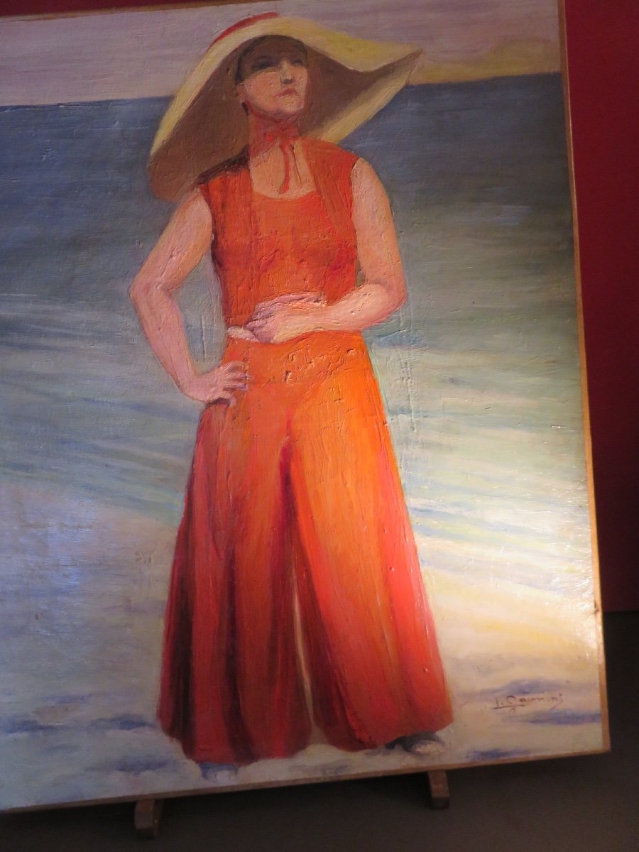 Oil On Canvas Signed I. Gaumont: Woman With Hat 20th Century-photo-2