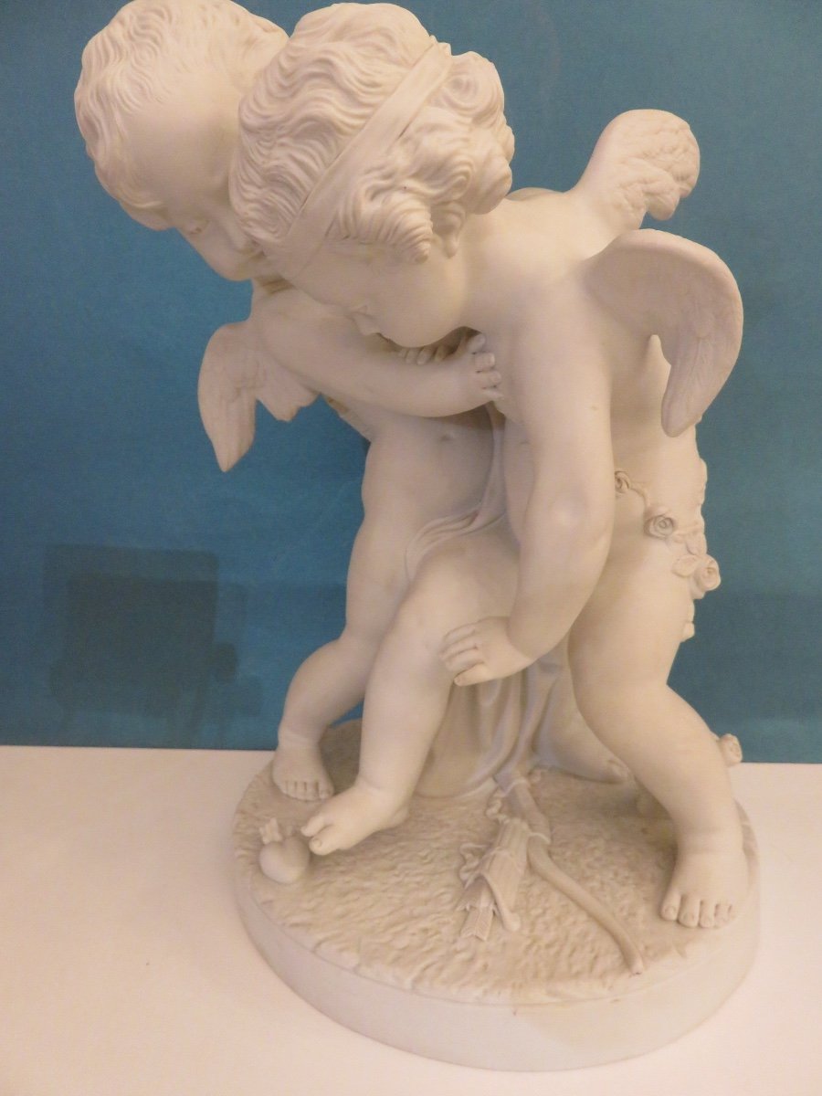 Large Porcelain Biscuit: "the Allegory Of Love" Height 40 Cm, After E.m.falconet-photo-2