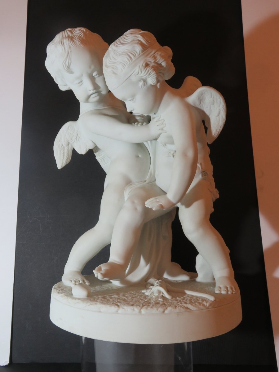 Large Porcelain Biscuit: "the Allegory Of Love" Height 40 Cm, After E.m.falconet-photo-5