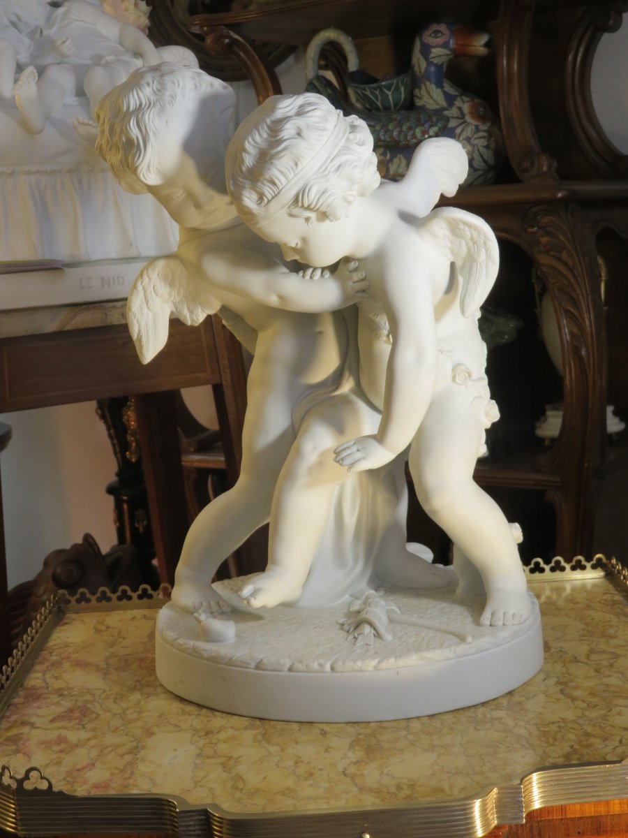 Large Porcelain Biscuit: "the Allegory Of Love" Height 40 Cm, After E.m.falconet-photo-7