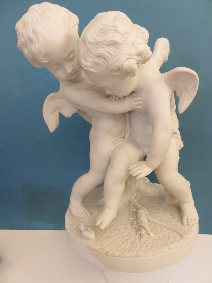 Large Porcelain Biscuit: "the Allegory Of Love" Height 40 Cm, After E.m.falconet