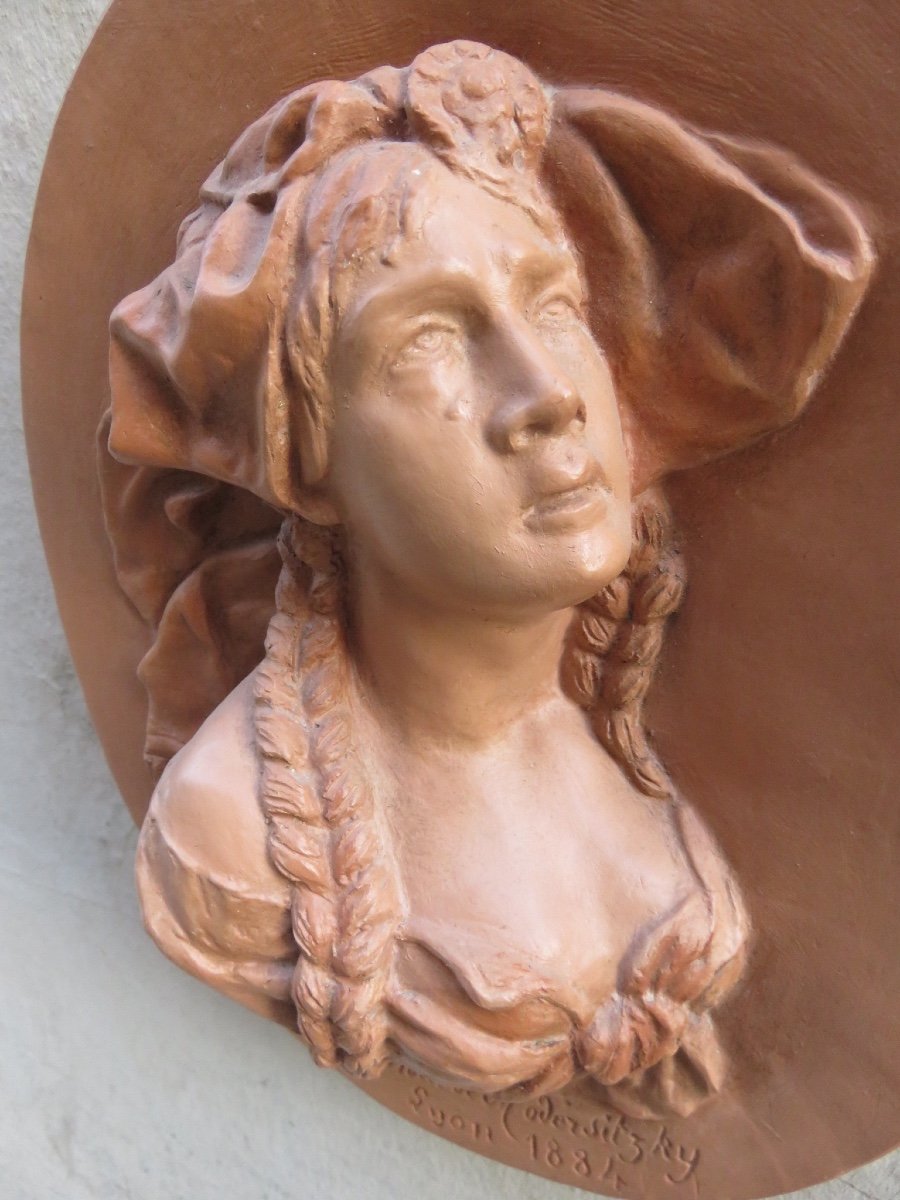 Terracotta Medallion Depicting The Loss Of Alsace Lorraine, Signed By Violet De Modersitzky-photo-3