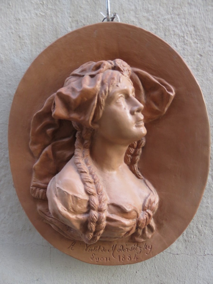 Terracotta Medallion Depicting The Loss Of Alsace Lorraine, Signed By Violet De Modersitzky-photo-5