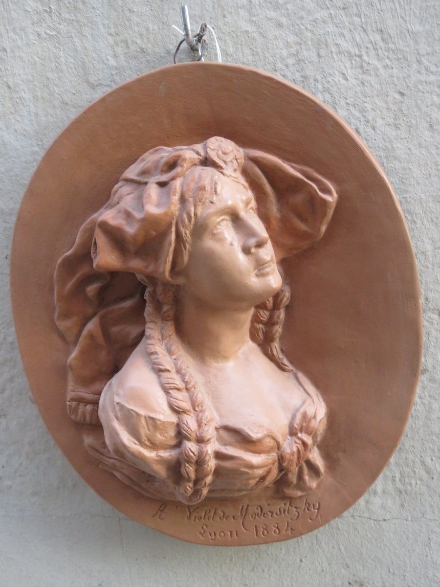 Terracotta Medallion Depicting The Loss Of Alsace Lorraine, Signed By Violet De Modersitzky-photo-6