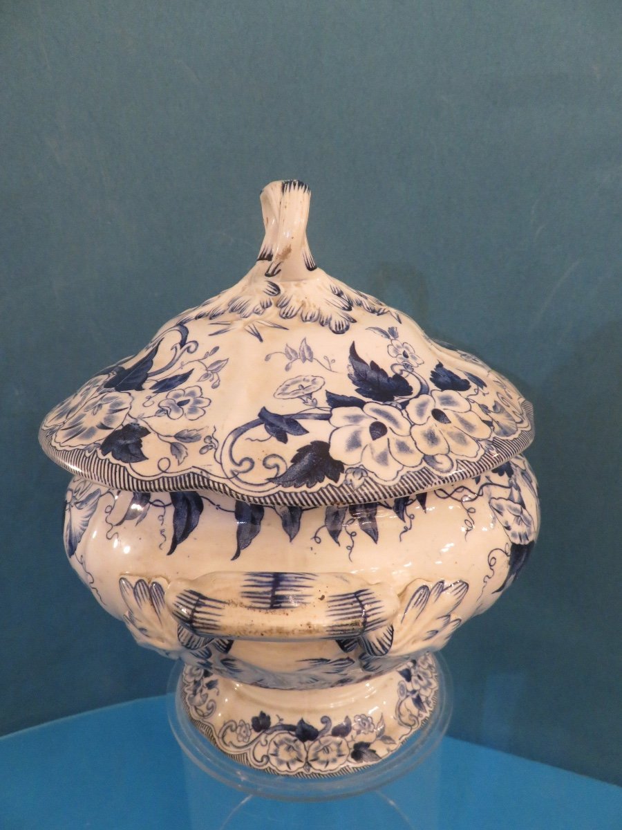 Creil Montereau Earthenware Soup Tureen, Model Of The “flora” Service, Late 19th Century-photo-5