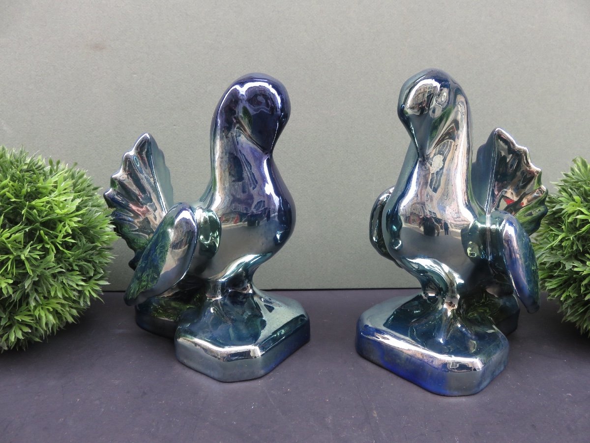 Pair Of Bookends: Turtledoves In Flamed Stoneware From Rambervillers-photo-2