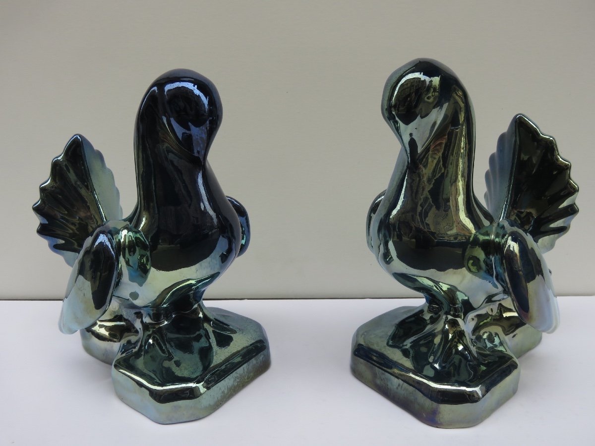 Pair Of Bookends: Turtledoves In Flamed Stoneware From Rambervillers-photo-3