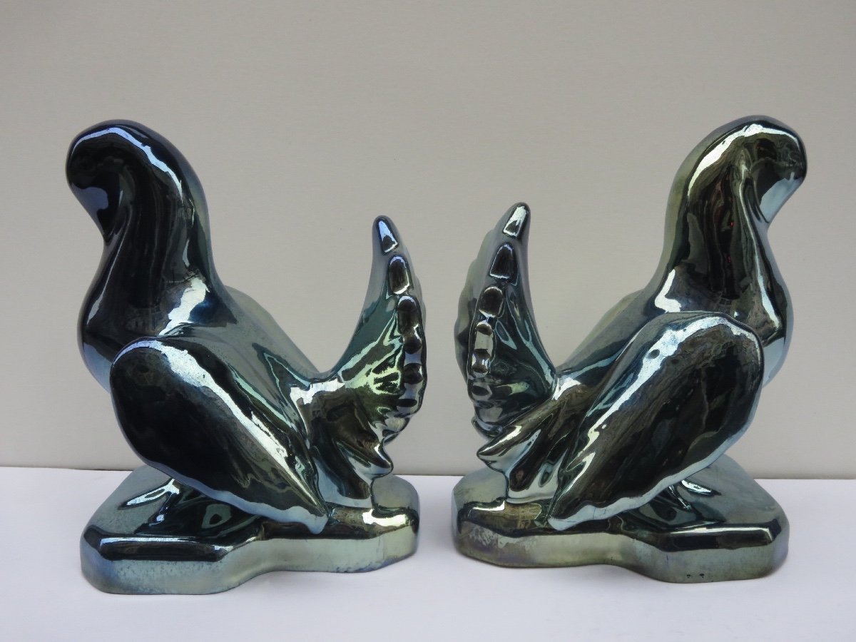 Pair Of Bookends: Turtledoves In Flamed Stoneware From Rambervillers-photo-4