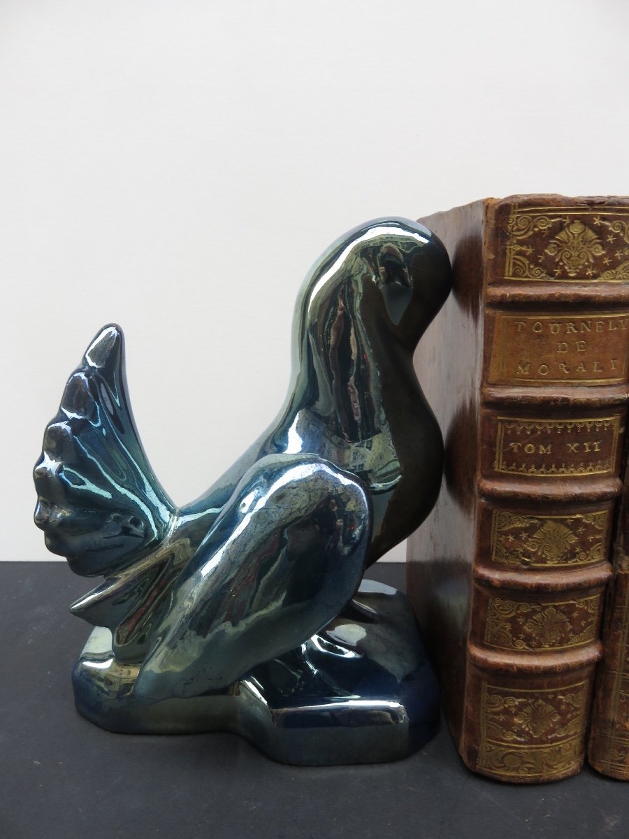 Pair Of Bookends: Turtledoves In Flamed Stoneware From Rambervillers-photo-5