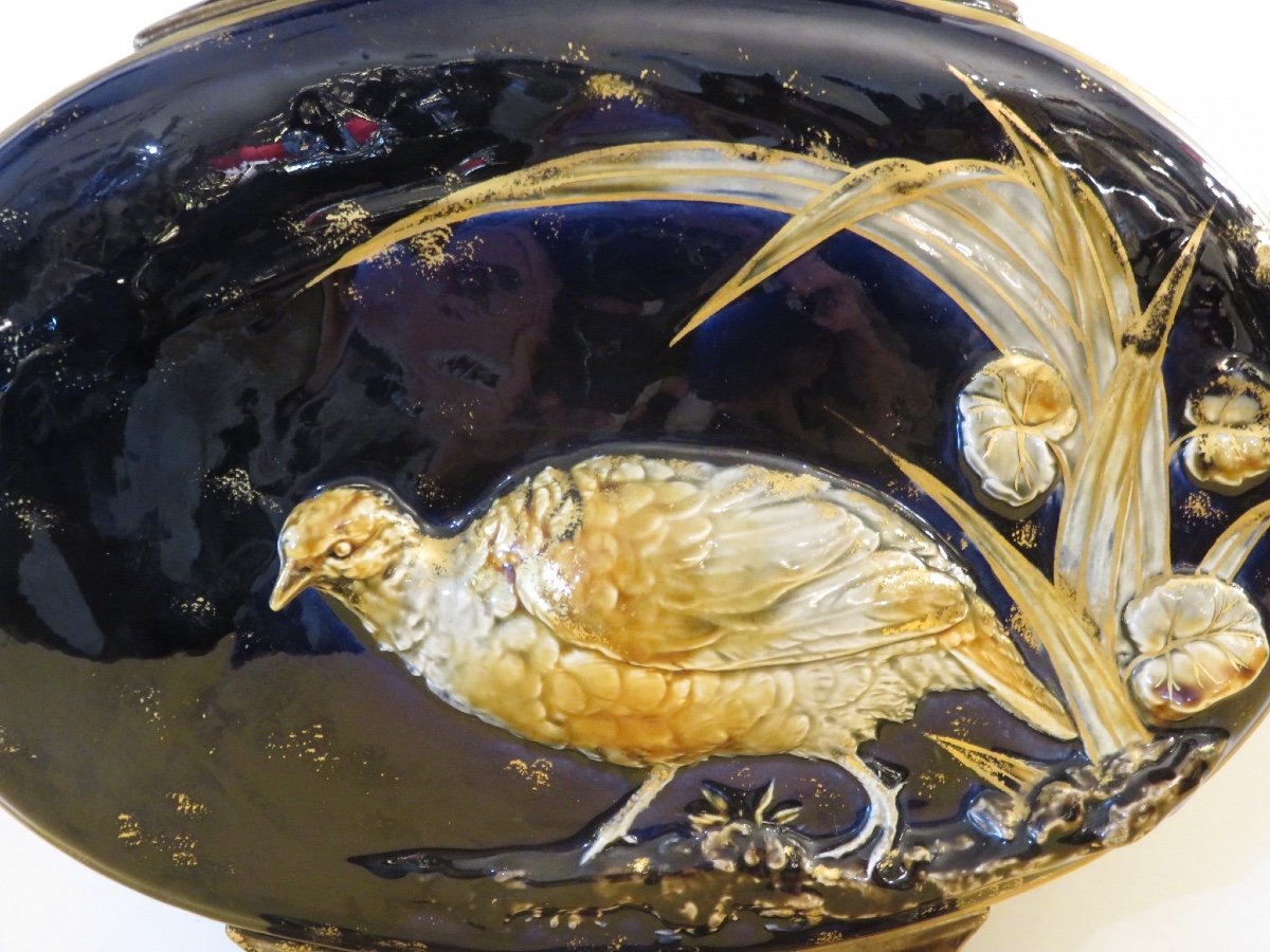 Oval-bodied Vase With Partridge Decoration By Hyppolite Boulenger & Cie In Choisy-le-roi, 19th Century-photo-2