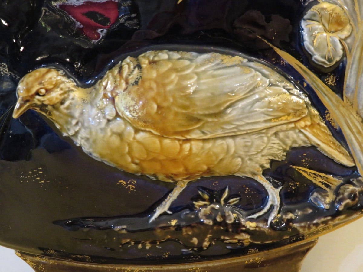 Oval-bodied Vase With Partridge Decoration By Hyppolite Boulenger & Cie In Choisy-le-roi, 19th Century-photo-2