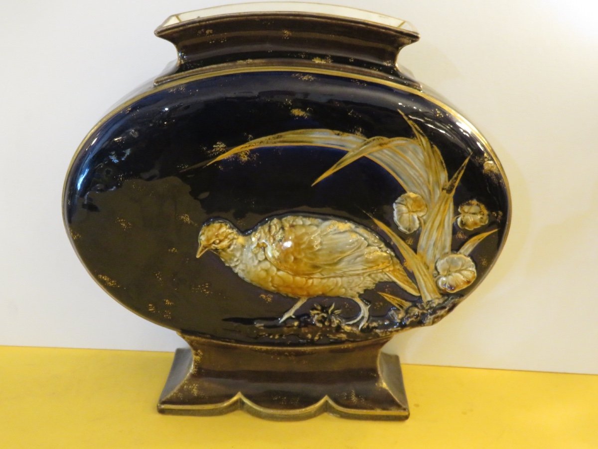 Oval-bodied Vase With Partridge Decoration By Hyppolite Boulenger & Cie In Choisy-le-roi, 19th Century-photo-6