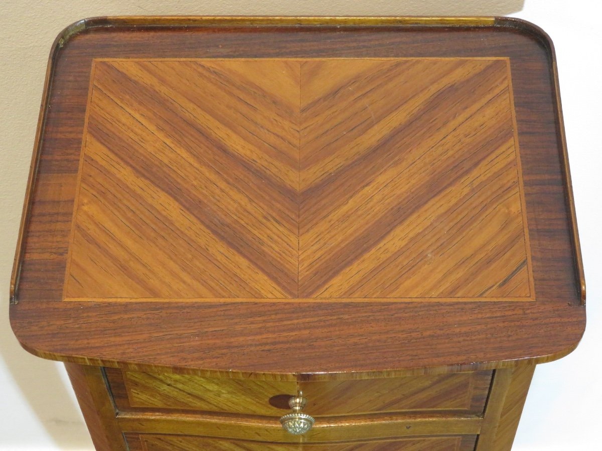 Bedside Table Or Center Cabinet, Marquetry On All Four Sides, With Three Drawers, 20th Century-photo-2