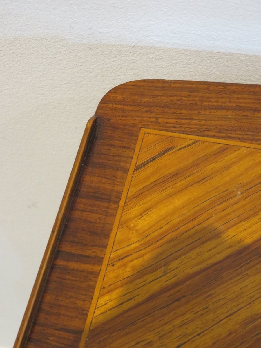 Bedside Table Or Center Cabinet, Marquetry On All Four Sides, With Three Drawers, 20th Century-photo-5