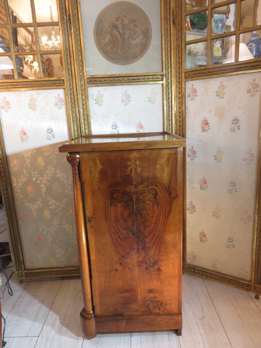 Empire Period Bedside Table Or Side Table, With Detached Columns, Two Doors, In Walnut -photo-4