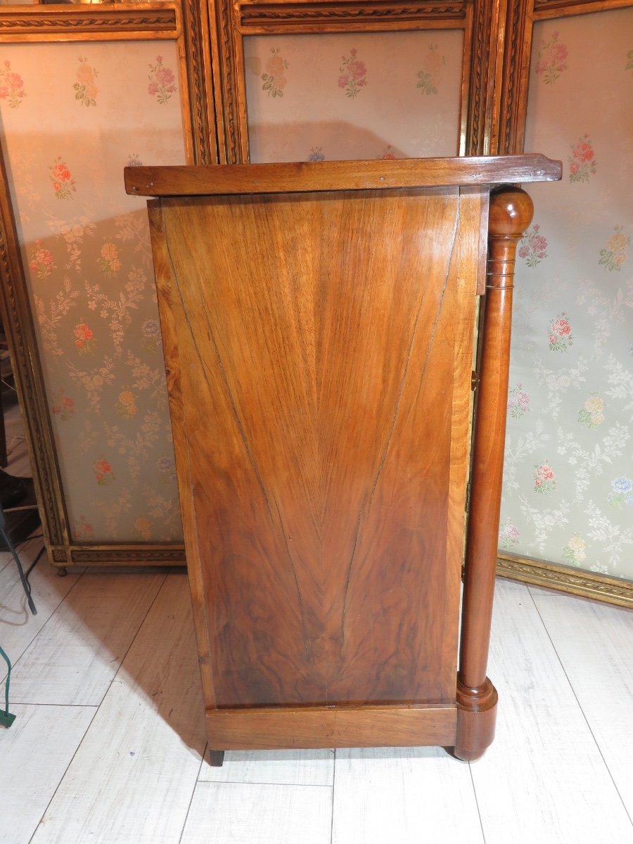 Empire Period Bedside Table Or Side Table, With Detached Columns, Two Doors, In Walnut -photo-2