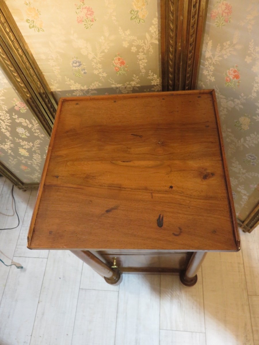 Empire Period Bedside Table Or Side Table, With Detached Columns, Two Doors, In Walnut -photo-3