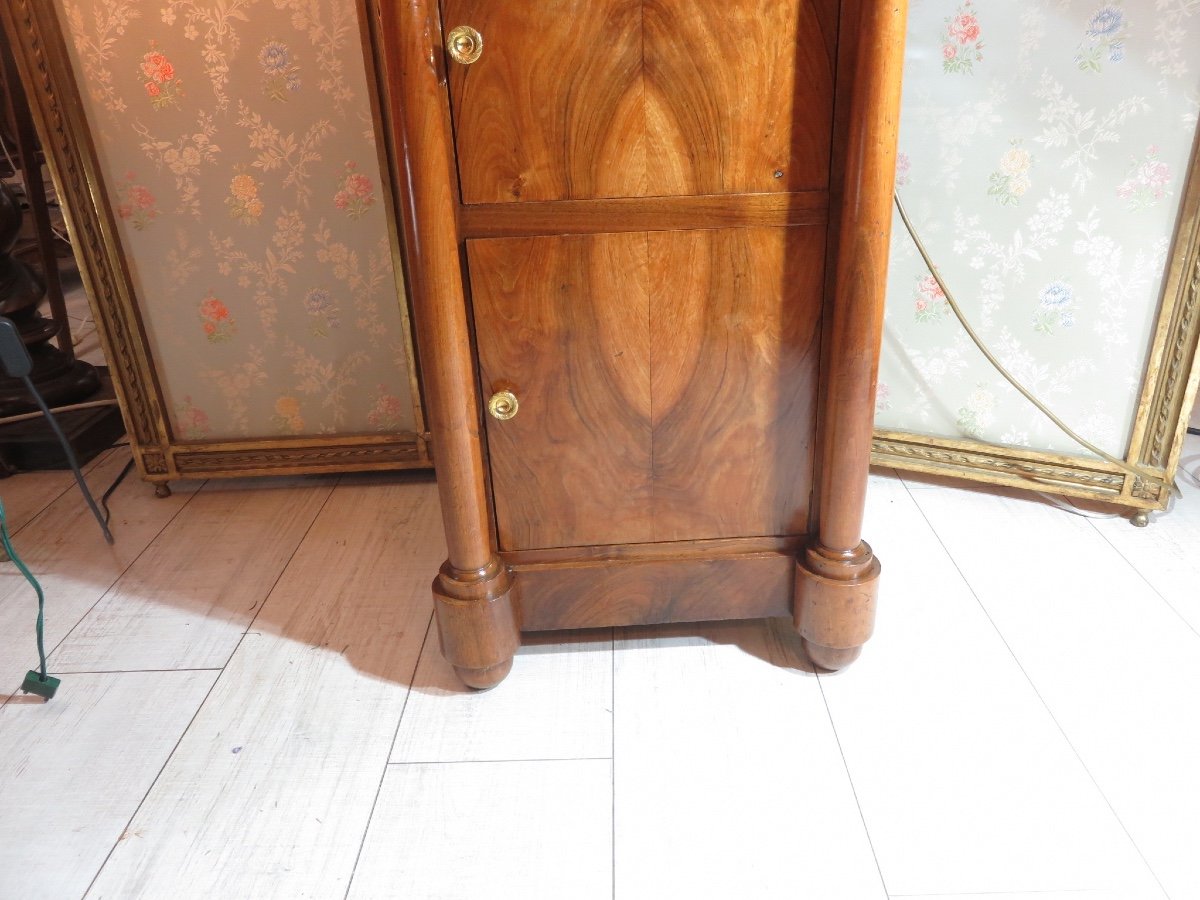 Empire Period Bedside Table Or Side Table, With Detached Columns, Two Doors, In Walnut -photo-5