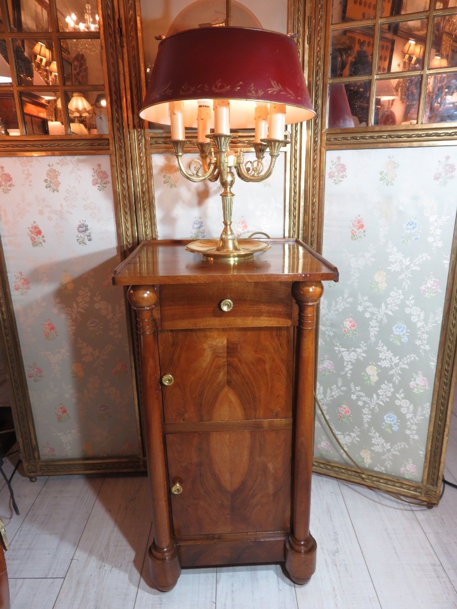 Empire Period Bedside Table Or Side Table, With Detached Columns, Two Doors, In Walnut -photo-6