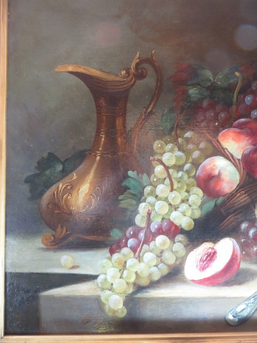 Still Life With Fruit, Framed, Oil On Canvas, Early 20th Century-photo-3