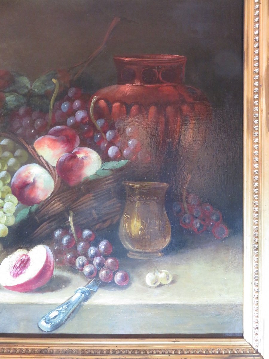 Still Life With Fruit, Framed, Oil On Canvas, Early 20th Century-photo-1