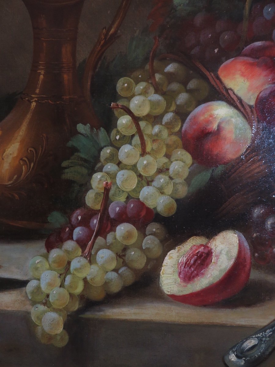 Still Life With Fruit, Framed, Oil On Canvas, Early 20th Century-photo-2