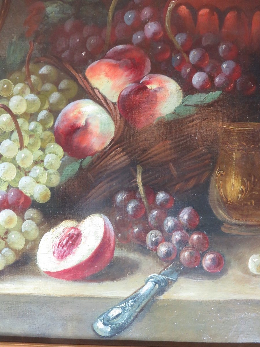 Still Life With Fruit, Framed, Oil On Canvas, Early 20th Century-photo-4