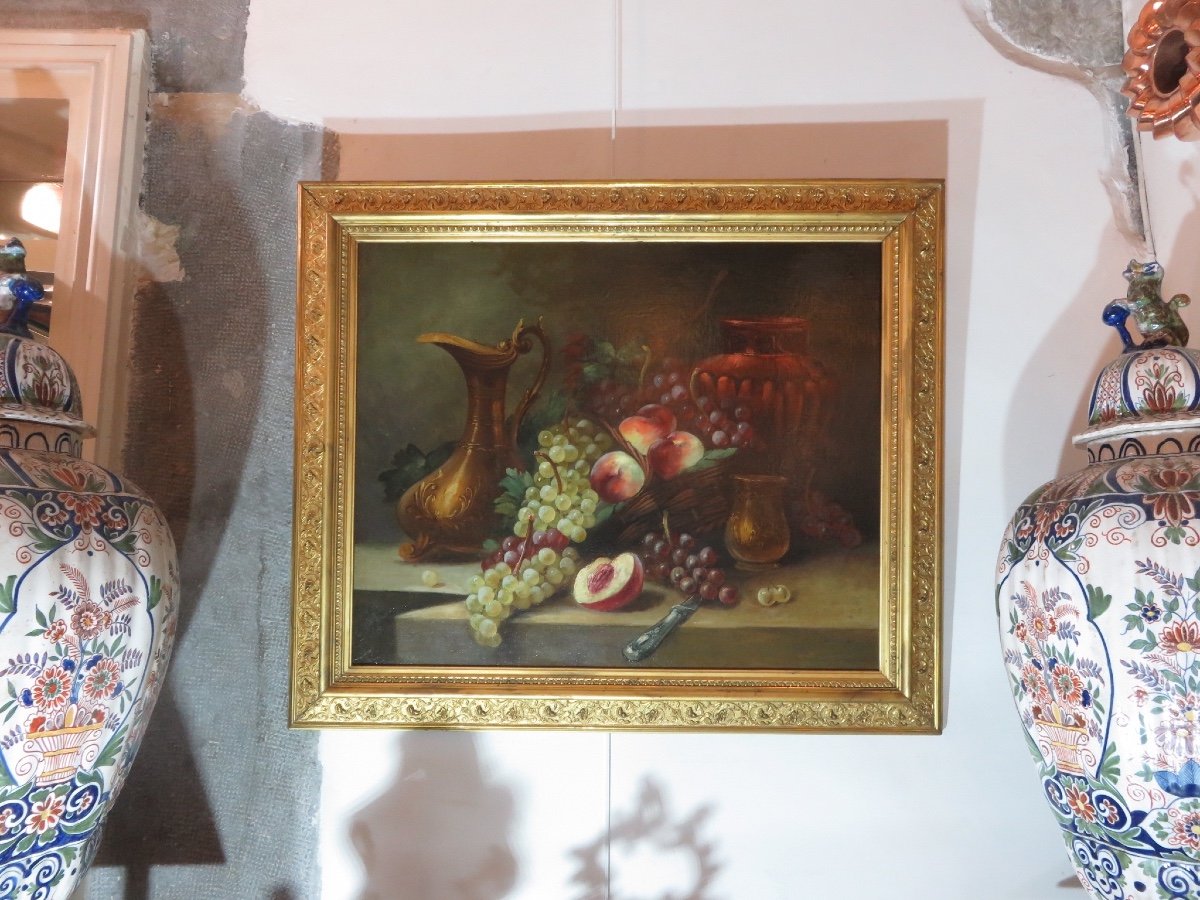 Still Life With Fruit, Framed, Oil On Canvas, Early 20th Century-photo-8